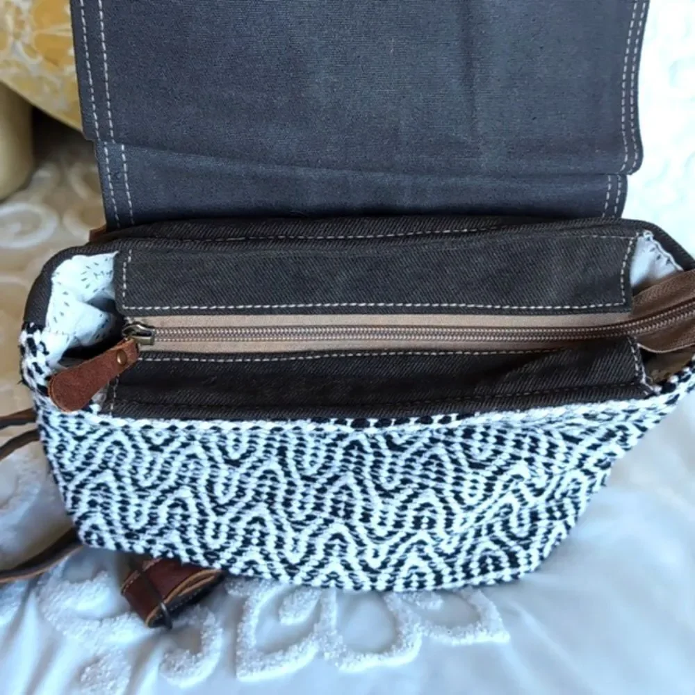 Myra Bag /Leffis Boho Rug/Leather Canvas  Tassel Backpack NWOT